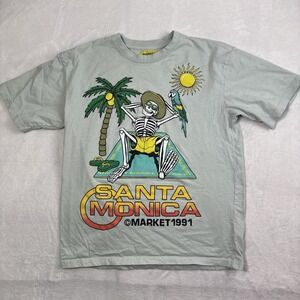 Market Santa Monica 1991 Skeleton Beach Graphic Short Sleeve Shirt Men's Large‎